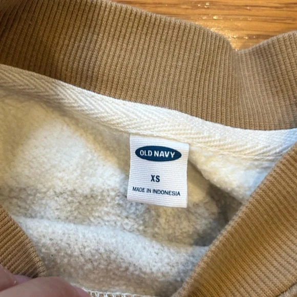 Old Navy womens xs crewneck top brown white stripe puffed PERFECT CONDITION - Picture 3 of 5